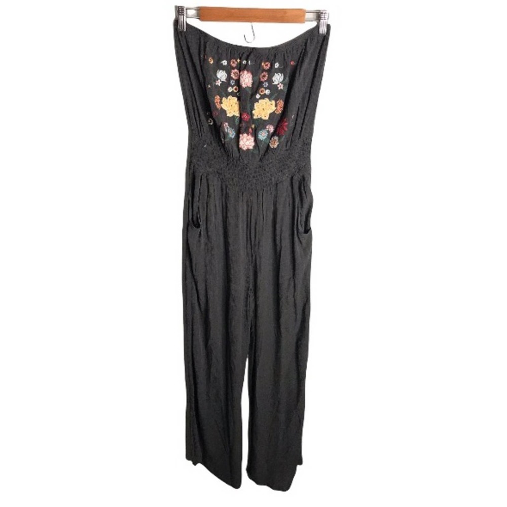 Xhilaration | Grey Strapless Jumpsuit Jeweled & Embroidered Floral Boho Chest• - Picture 8 of 10